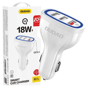 DUDAO avto polnilec s hitrim polnjenjem Quick Charge 3.0 QC3.0 2.4A 18W 3x USB bel (R7S bel)