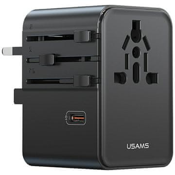shumee 70W USAMS potovalni adapter 3xUSB-C črne barve