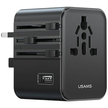 shumee 17W USAMS USB-C/USB-A potovalni adapter črne barve