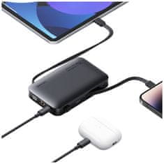 USAMS Prenosna baterija 10000 mAh 20 W, serija Usams XR s kablom USB-C/Lightning, črne barve