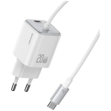 shumee 20W USAMS GaN napajalnik 2xUSB-C stenski polnilnik bele barve
