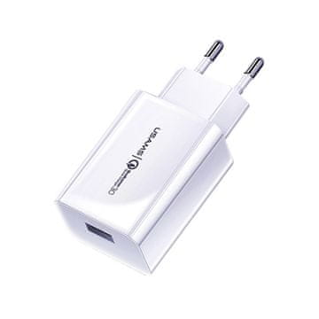 shumee 18W USAMS QC 3.0 USB stenski polnilnik s hitrim polnjenjem, bel