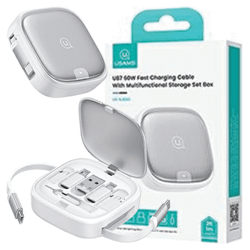 USAMS USAMS 3-v-1 zložljivi kabel s škatloMicroUSB/USB-C/Lightning 60W srebrn/srebrn SJ650USB02 (US-SJ650)