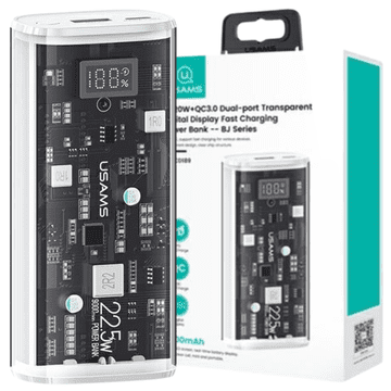 USAMS USAMS prenosna baterija 9000mAh PD 20WQC3.0+PD z dvema priključkoma za hitro polnjenje, bela/bela 10KCD18902 (US-CD189)