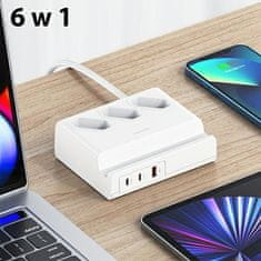 USAMS podaljšek za napajanje 65W Super SiFast polnjenje USB vtičnica EU bela/bela CC160TC01 (US-CC160)