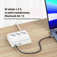 USAMS podaljšek za napajanje 65W Super SiFast polnjenje USB vtičnica EU bela/bela CC160TC01 (US-CC160)