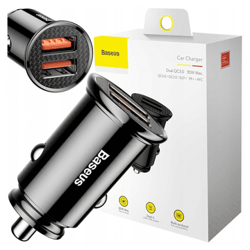 1 to 3 Baseus Circular Car Charger 2Xusb Qc3.0 5A 30W (Črn)
