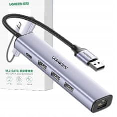 1 to 3 Ugreen Hub 5In1 Laptop Adapter Usb-A 3X Usb 3.0 Rj45 Usb-C Cm475 Siva