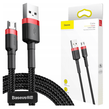 1 to 3 Baseus Cafule 2.4A Usb Na Mikro Usb Kabel 1M (Rdeče-Črn)