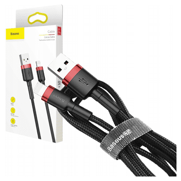 1 to 3 Baseus Cafule Lightning Usb Kabel 2.4A 0.5M (Črno-Rdeč)