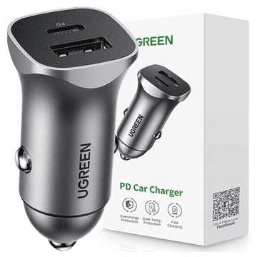 Ugreen CD130 USB-A / USB-C 30W avtomobilski polnilnik - siv