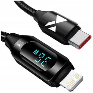 WOZINSKY WUCLC2 Lightning na USB-C kabel 36W 480Mb/s 2m z zaslonom - črn
