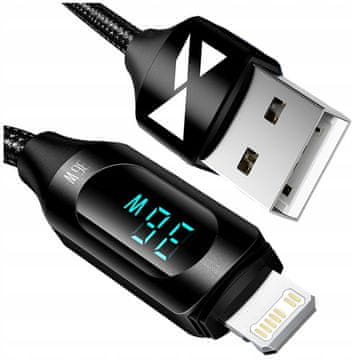 WOZINSKY WUALC1 USB-A na Lightning kabel z LED zaslonom 2,4A 1m - črne barve