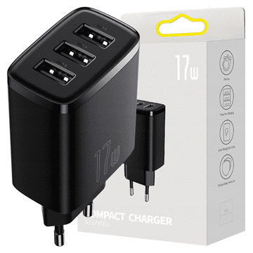 BASEUS kompaktni hitri polnilnik, 3x USB, 17W (črn)