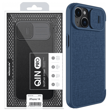 Nillkin Ovitek Nillkin Qin Cloth Pro za iPhone 14 Plus, zaščitni ovitek za kamero, preklopni ovitek, moder
