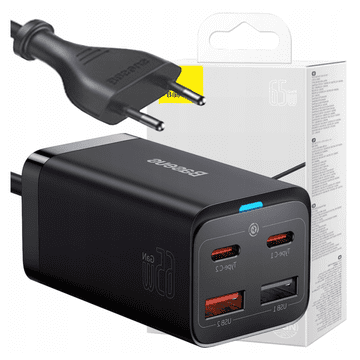1 to 3 Baseus Stenski Polnilec Gan3 Pro 65W 2X Usb-C 2X Usb Za Apple Macbook Air