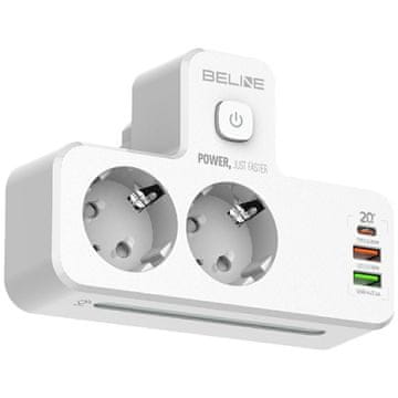 1 to 3 Beline Power Strip 2Xusb-A 2Xusb-C 2Xac Bel Z Led Osvetlitvo Ozadja