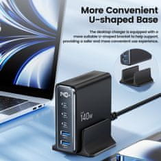 Tech-protect TECH-PROTECT DC140W-GAN 5-PORTNI NAMIZNI POLNILEC PD140W/QC3.0 ČRNEGA RAZLIČJA