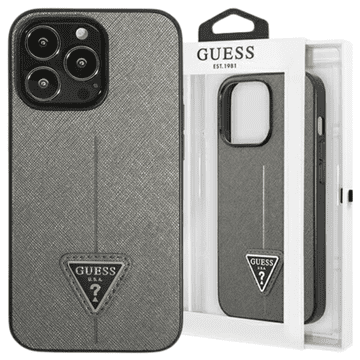 Guess Guess GUHCP13LPSATLG trdi ovitek za iPhone 13 Pro / 13 6.1 srebrn/srebrn SaffianoTriangle Logo