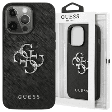 Guess Guess GUHCP13LSA4GSBK trdi ovitek za iPhone 13 Pro/13 6.1 črn/črn s saffiano 4G kovinskim logotipom