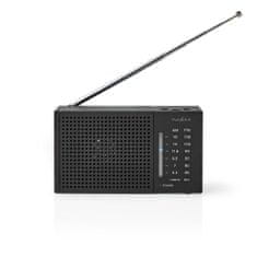 Nedis FM radio | Prenosna zasnova | AM / FM | Baterijski pogon | Analogni | 1,5 W| Črno bel zaslon | Bluetooth | Priključek za slušalke | Črna 