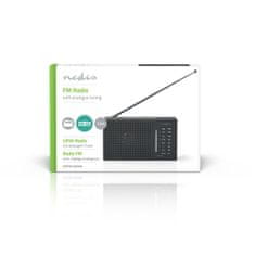 Nedis FM radio | Prenosna zasnova | AM / FM | Baterijski pogon | Analogni | 1,5 W| Črno bel zaslon | Bluetooth | Priključek za slušalke | Črna 