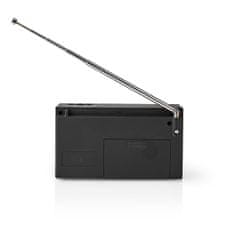 Nedis FM radio | Prenosna zasnova | AM / FM | Baterijski pogon | Analogni | 1,5 W| Črno bel zaslon | Bluetooth | Priključek za slušalke | Črna 