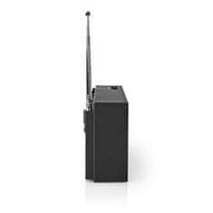 Nedis FM radio | Prenosna zasnova | AM / FM | Baterijski pogon | Analogni | 1,5 W| Črno bel zaslon | Bluetooth | Priključek za slušalke | Črna 