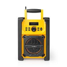 Nedis FM radio | Radio na delovnem mestu | FM | Napajanje na baterije/napajalnik | Digitalno | 15 W | Velikost zaslona: 2,2" | Modro bel zaslon | Bluetooth | IPX5 | Ročaj za prenašanje | Rumena/črna 