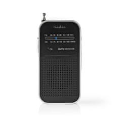 Nedis FM radio | Prenosna zasnova | AM / FM | Baterijski pogon | Analogni | 1,5 W| Črno bel zaslon | Bluetooth | Priključek za slušalke | Aluminij / črna 