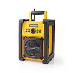 Nedis FM radio | Radio na delovnem mestu | FM | Napajanje na baterije/napajalnik | Digitalno | 15 W | Velikost zaslona: 2,2" | Modro bel zaslon | Bluetooth | IPX5 | Ročaj za prenašanje | Rumena/črna 