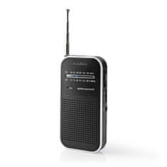 Nedis FM radio | Prenosna zasnova | AM / FM | Baterijski pogon | Analogni | 1,5 W| Črno bel zaslon | Bluetooth | Priključek za slušalke | Aluminij / črna 