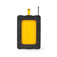 Nedis FM radio | Radio na delovnem mestu | FM | Napajanje na baterije/napajalnik | Digitalno | 15 W | Velikost zaslona: 2,2" | Modro bel zaslon | Bluetooth | IPX5 | Ročaj za prenašanje | Rumena/črna 
