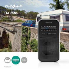 Nedis FM radio | Prenosna zasnova | AM / FM | Baterijski pogon | Analogni | 1,5 W| Črno bel zaslon | Bluetooth | Priključek za slušalke | Aluminij / črna 