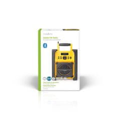Nedis FM radio | Radio na delovnem mestu | FM | Napajanje na baterije/napajalnik | Digitalno | 15 W | Velikost zaslona: 2,2" | Modro bel zaslon | Bluetooth | IPX5 | Ročaj za prenašanje | Rumena/črna 