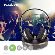 Nedis Brezžične TV slušalke | RF | Nad ušesi | Največja življenjska doba baterije: 11 ur | 100 m | Digitalni zvok | Baterijska postaja | Srebrna/črna 
