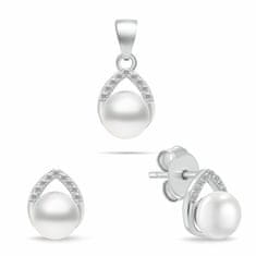 Brilio Silver Prefinjen komplet srebrnega nakita z biseri SET290W (uhani, obesek)