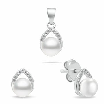 Brilio Silver Prefinjen komplet srebrnega nakita z biseri SET290W (uhani, obesek)