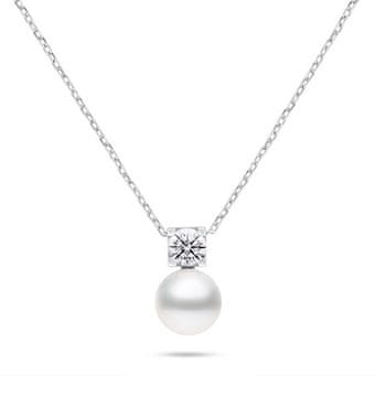 Brilio Silver Srebrna ogrlica s pravim biserom in kubičnim cirkonom NCL212W
