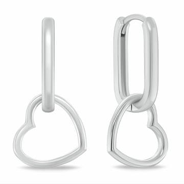 Brilio Silver Srebrni ovalni uhani s srčki 2v1 EA1188W