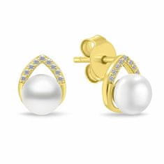 Brilio Silver Prefinjen komplet pozlačenega nakita z biseri SET290Y (uhani, obesek)