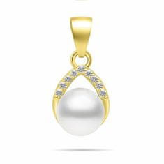 Brilio Silver Prefinjen komplet pozlačenega nakita z biseri SET290Y (uhani, obesek)