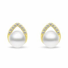 Brilio Silver Prefinjen komplet pozlačenega nakita z biseri SET290Y (uhani, obesek)