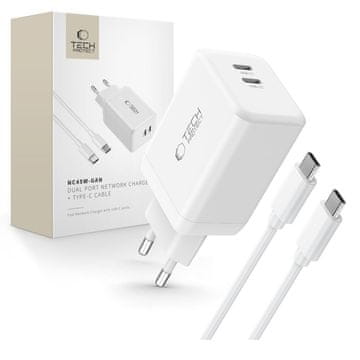 1 to 3 Tech-Protect Nc45W-Gan 2-Portni Omrežni Polnilec Pd45W + Kabel Type-C Bel