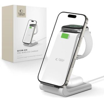 Tech-protect BREZŽIČNI POLNILEC QI15W-A36 3-V-1 ZA APPLE BELA