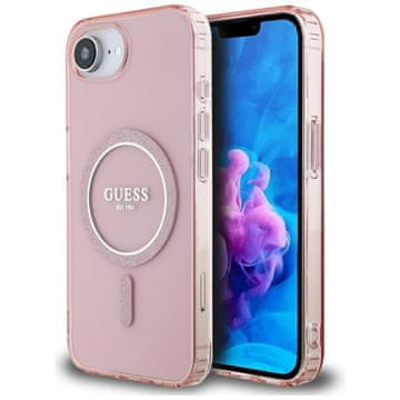 Guess Ovitek Guess IML Glitter Circle MagSafe za iPhone 16e roza