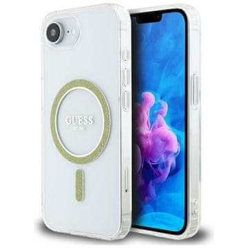Guess Ovitek Guess IML Glitter Circle MagSafe za iPhone 16e, prozoren