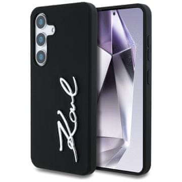 Karl Lagerfeld Silikonski kovinski ovitek s podpisom Karl Lagerfeld za Samsung Galaxy S25 črne barve