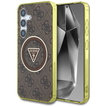 Guess Ovitek Guess 4G Glitter Triangle Buttons MagSafe za Samsung Galaxy S25 rjave barve