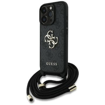 Guess Ovitek Guess 4G Big Logo Cord Stap Crossbody za iPhone 16 Pro črne barve